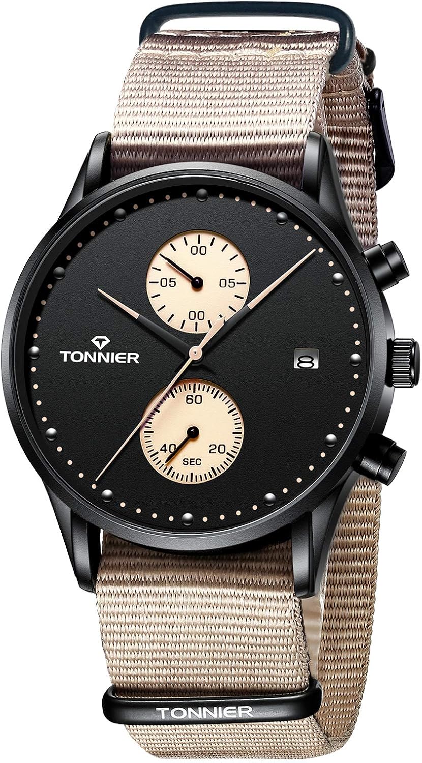 tonnier 中性款手表 尼龙表带 38mm 周末计时腕表 时尚男式手表 女士